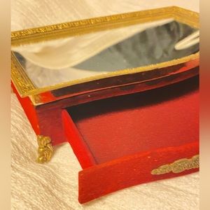 - VINTAGE 1960’s Red Velvet Jewelry Box with Mirrored Tray Top-
